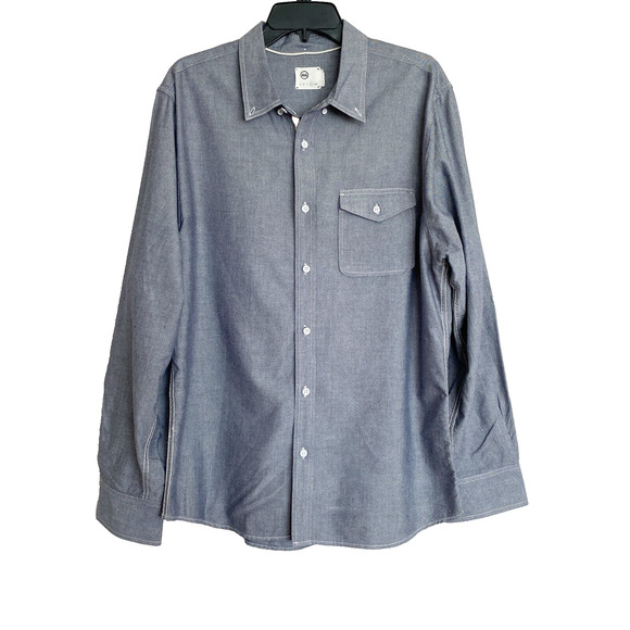 AG Men's Chambray Collared Pocket Long Sleeve Button Down Shirt Size XL Blue - Picture 1 of 5